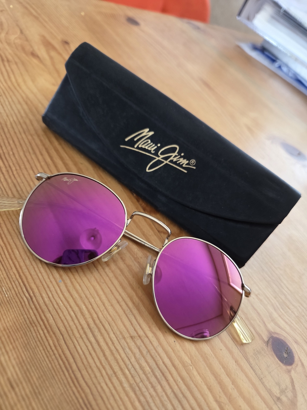 Maui Jim Women's Gold Frame Sunglasses with Pink Lenses